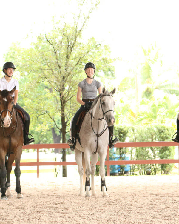 Friends riding horses together